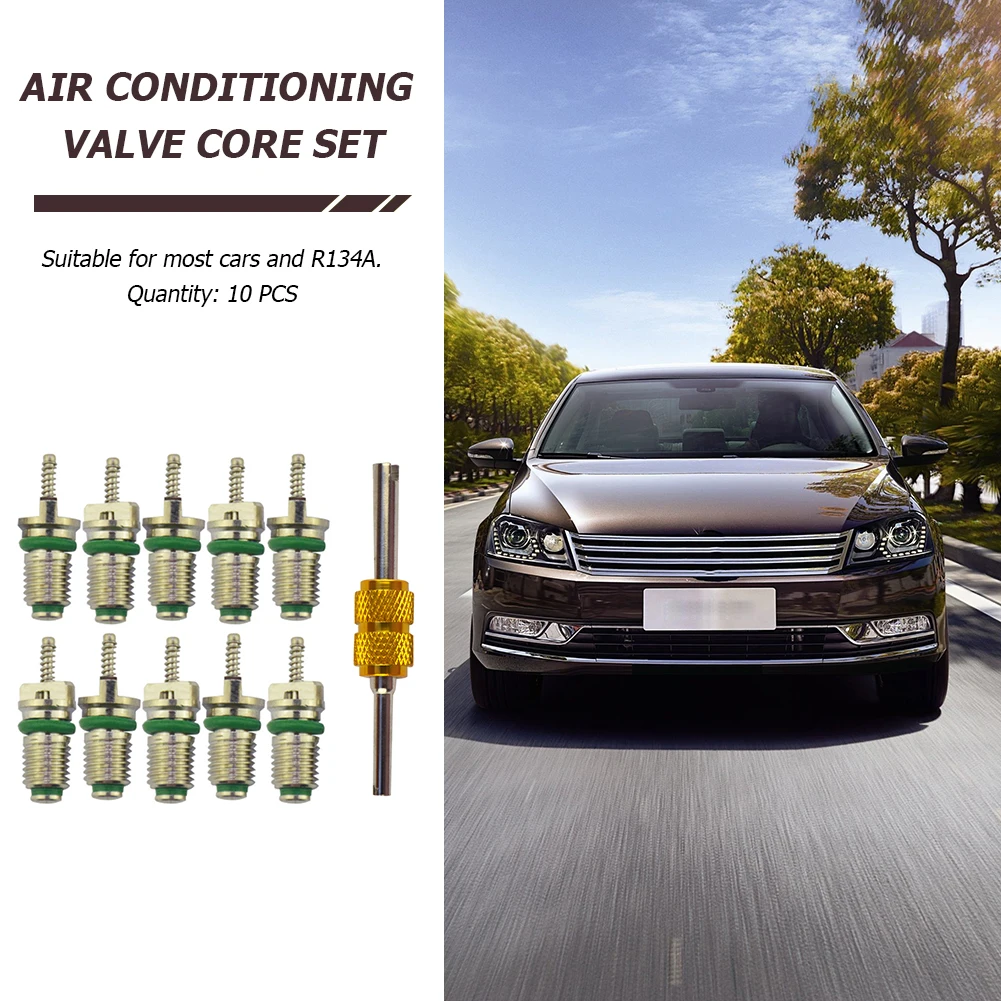 10pcs R134a Car A/C Valve Cores Air Conditioning Valve Cores Green Tool Automobile Exterior Repair Components