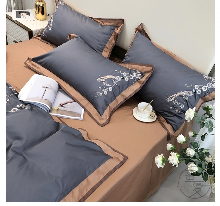 1000TC Egyptian Cotton Embroidery Quilt Cover Bedlinen Bedding Set King Queen Size Bed Linen Duvet Cover Bed Sheet Pillowcases