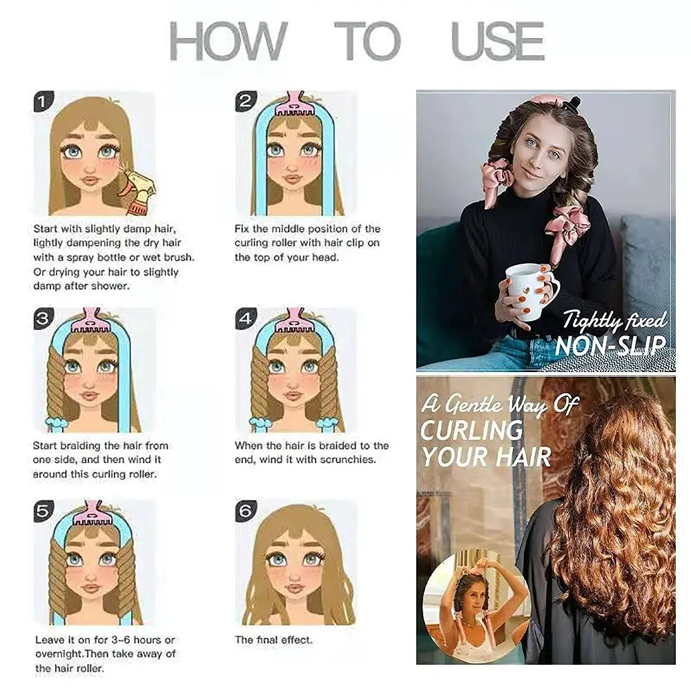 Hair Curlers hair styling tool hair curling tools No Heat Curly Hair Products Set Heatless Curls Rollers Short Long Overnight Curls Headband