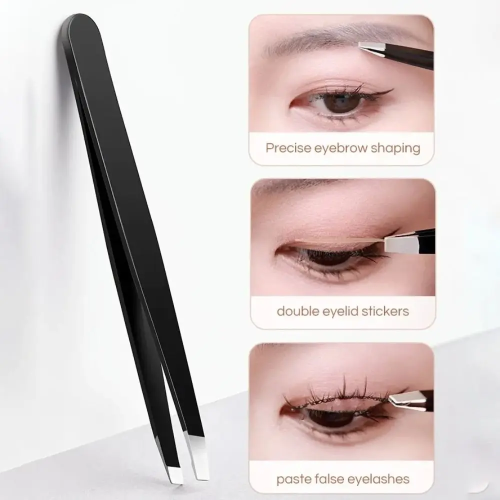 

Пинцет для бровей для удаления волос, новый черный зажим для бровей из нержавеющей стали с косым плоским зажимом для бровей от акне