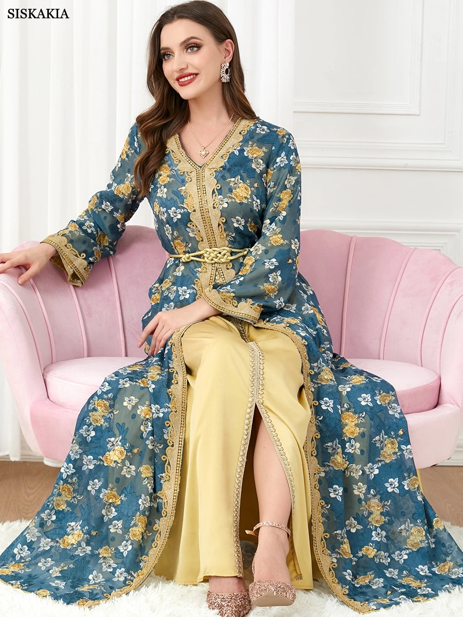 

Eid Dress For Woman Muslim Sets Floral Guipure Lace Panel Belted 2pcs Dress Kaftan Dubai Luxury The Charm Of Ramadan in 2023