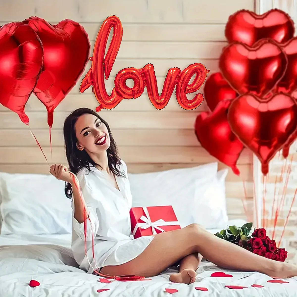 thumbnail image 3 of Juego de 407 globos con letras "Love" rojas, globos con forma de corazón de 18 pulgadas con pétalos de rosa para fiestas de San Valentín, decoración de aniversario, 3 of 6