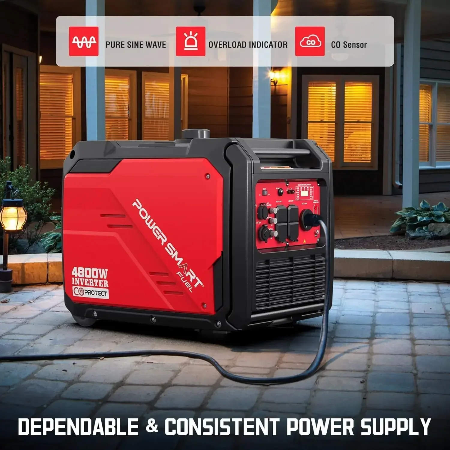 PowerSmart 4800-Watt Inverter Generator Super Quiet RV-Ready, Portable Generator Gas Powered with CO Sensor, Wheels Handle Kit