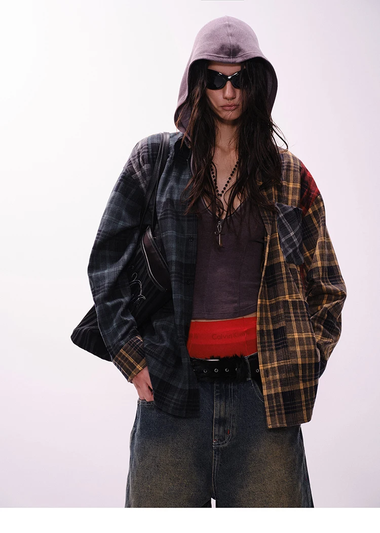 Patchwork Plaid Flannel Shirt S49b08926e9044dc98dcb6b927f7d0bd3s