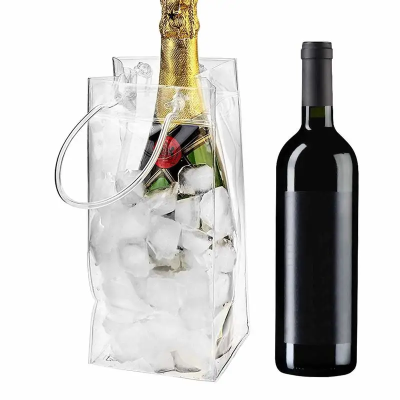 1pc Transparent Ice Bag Wine Beer Champagne Bucket PVC Leakproof Ice Bag Beer Chiller Cooler Portable Liquor Ice-Cold Tools