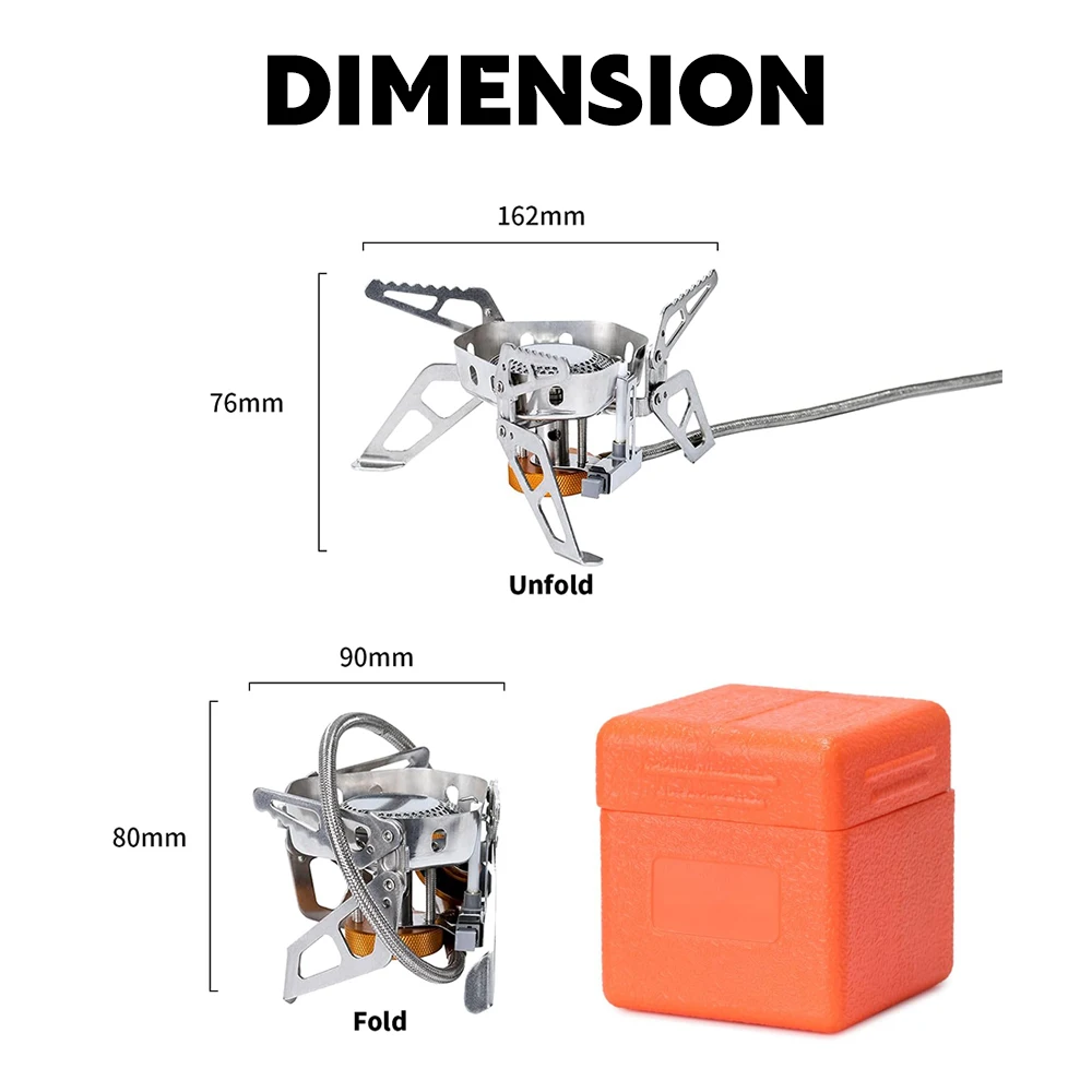 Windproof Gas Burner Stove with Ignition Device for Outdoor Camping and Hiking, 3240W Lightweight Design