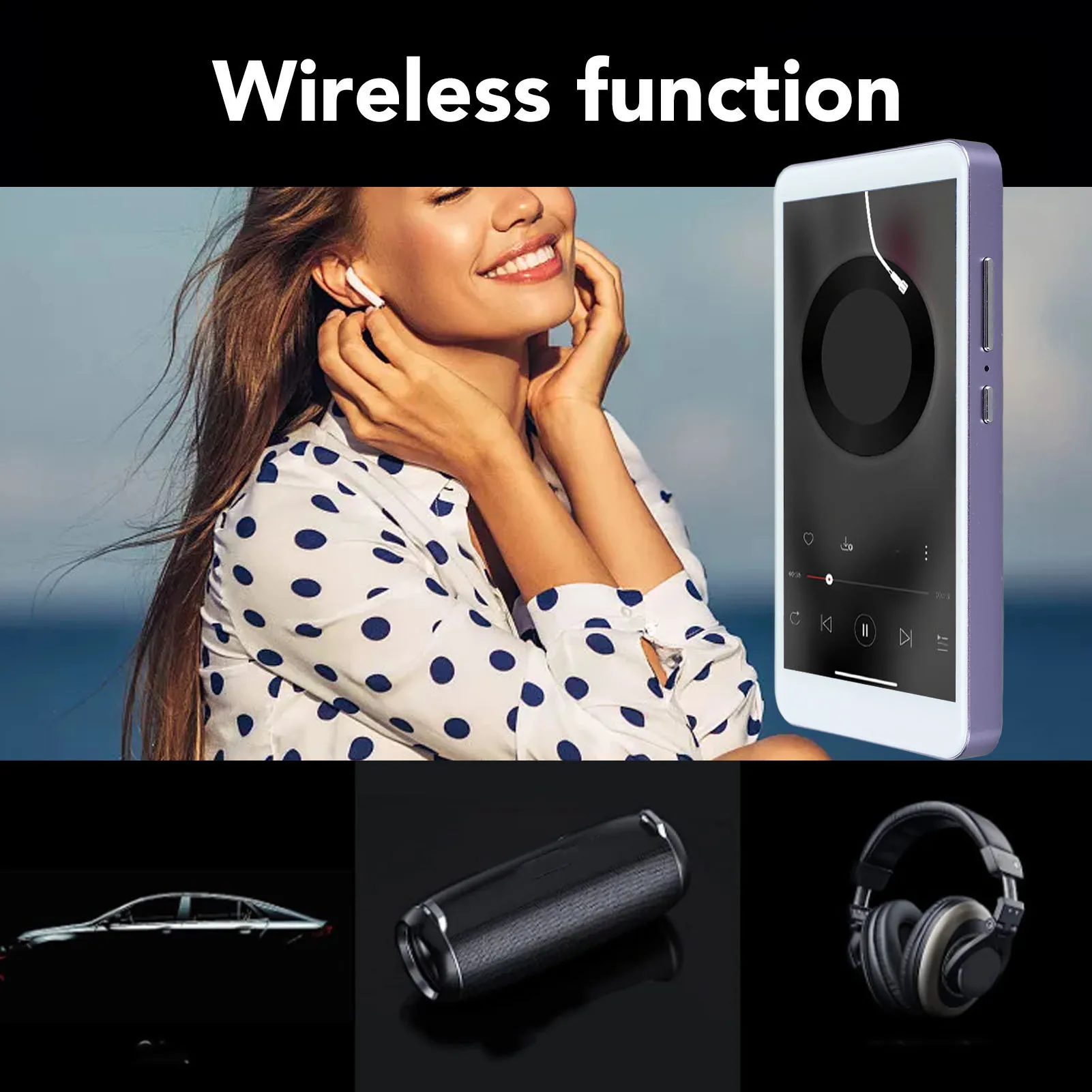 5.0 Inch MP4 Player Smart Noise Reduction Bluetooth 5.0 WiFi 2200mAh Rechargeable 16GB ROM and 128GB Memory Expansion Portable M