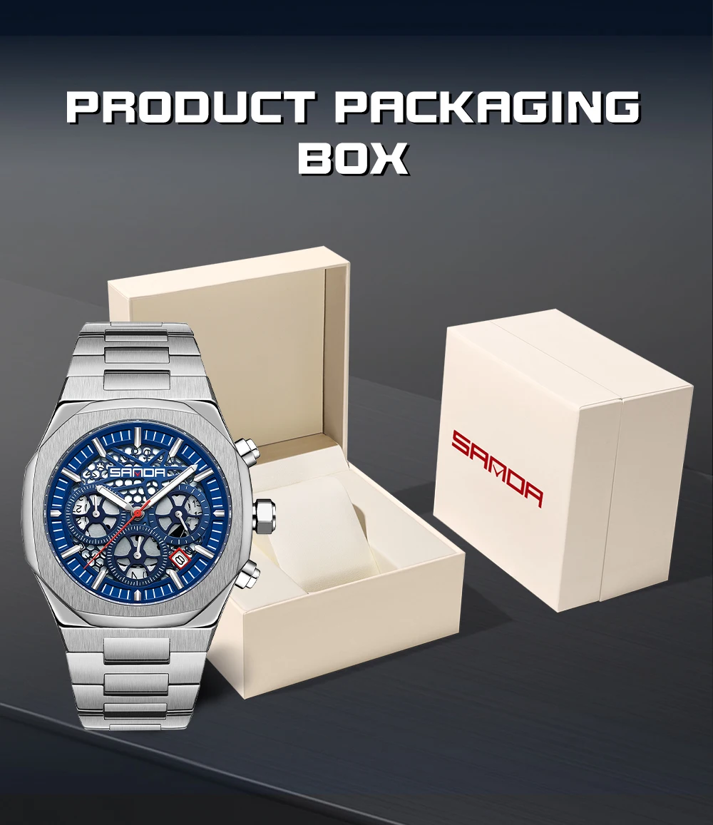 New Arrival gift box Trendy Stainless Steel Strap Quartz Movement Chronograph Function Business MenCalendar Wrist Watches