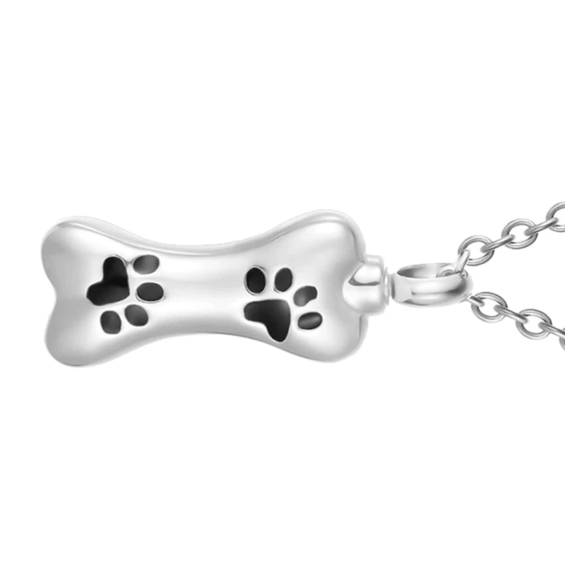 Lovely Paw Printings Jewelry Urn Container Ashes Necklaces Paw Printings Bone Locket Carry Along Bone Shaped