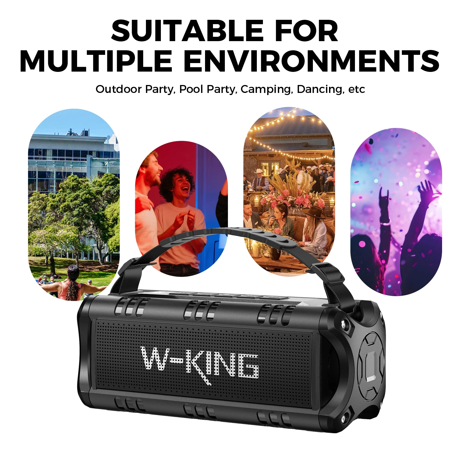 W-KING Tragbarer Bluetooth-Lautsprecher mit Stereo-Sound, Bluetooth 5, Bassup, IPX6 wasserdicht, kabellos, Lautsprecher für Zuhause, im Freien – Detail 9