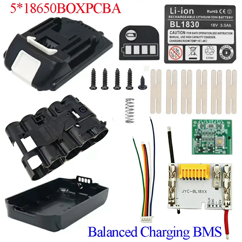 BL1815B 리튬 배터리 케이스 5X18650 BMS 밸런스드 충전 회로 기판 P..