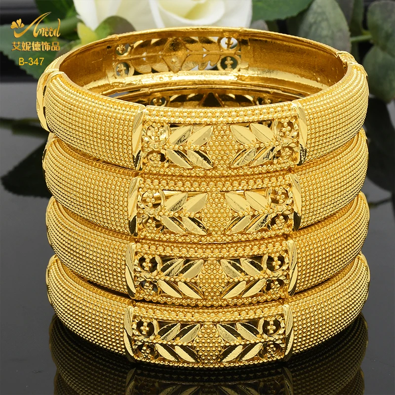 Ladies Hand Bracelet Gold Design Luxury Dubai 24K Gold Color Bangles For  Women Indian African