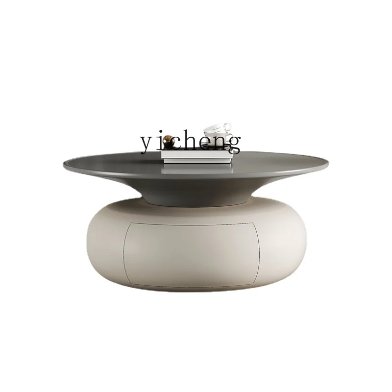 

ZK Silent Cream Style Living Room Home Gray Coffee Table Internet Celebrity Modern Simple round Small Apartment