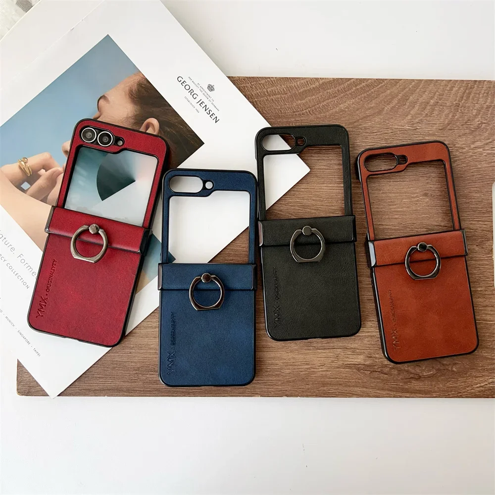 Luxury Leather Phone Case with Ring Holder Stand and 3-in-1 Protection