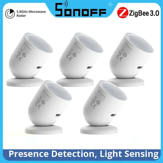 1-5PCS SONOFF Zigbee Human Presence Sensor SNZB-06P Presence Detection Light Sensing Smart Home Automation Support Google Alexa 1