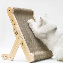 Solid Wood Cat Scratcher Claw Sharpener, Corrugated Cardboard Nest, Standing And Lying Dual Purpose Large Cat Toy