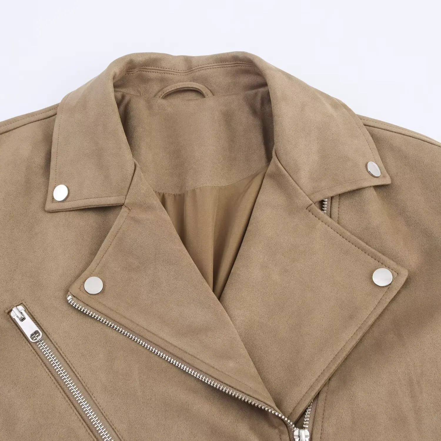 Women Commuting Leisure Imitation Deer Skin Jacket Spring Autumn Fashion Female Long Sleeve Zipper Coat Lady Jackets Streetwear