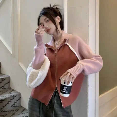 용수철 한국 스타일 여성 프린트 스웨터, 캐주얼 루즈 지퍼, 루즈 니트 가디건, 스웨터 의류, V07, 가을, 2023 신상