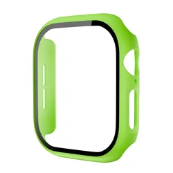Premium Tempered Glass Cover with Matte Hard PC Bumper for Smartwatch Screen Protection (FluGreen)