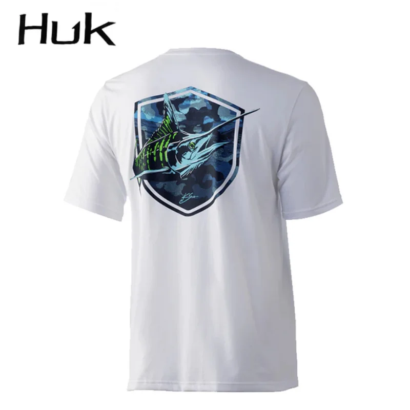HUK Fishing Clothing Men Fishing Shirts Summer Short Sleeve Deep Sea