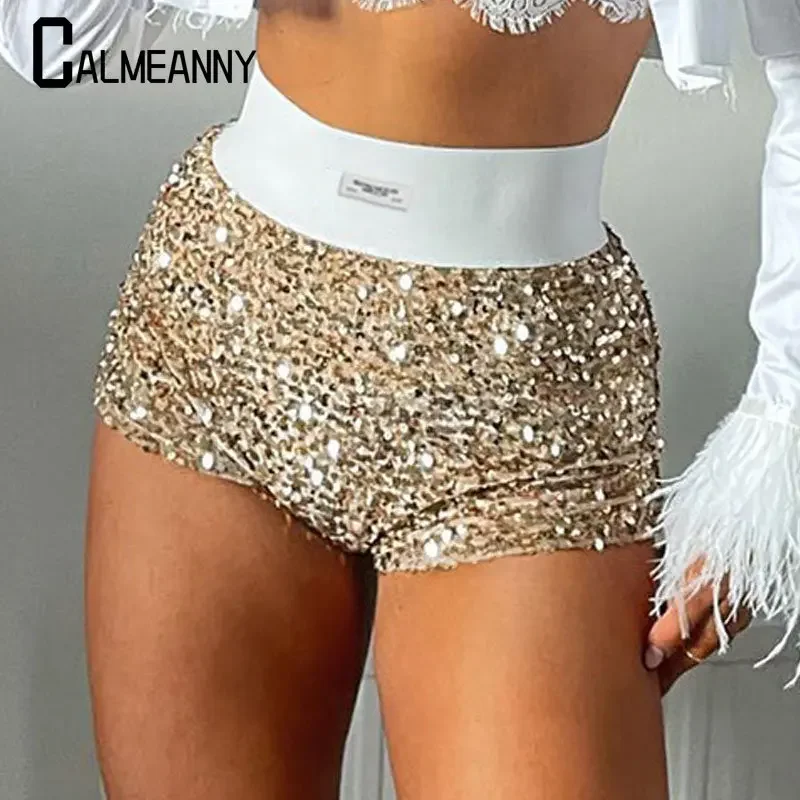 Summer New Fashion Trend Sequined High Waist Mini Shorts Glitter Clothing  Skinny Party Nightclub Women Shorts Streetwear