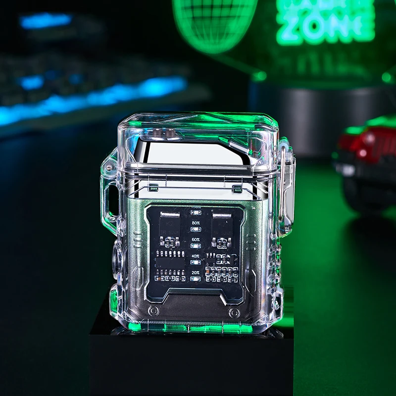 デュアルアーク防水ライター,USB Type-C,充電式プラズマ屋外懐中電灯