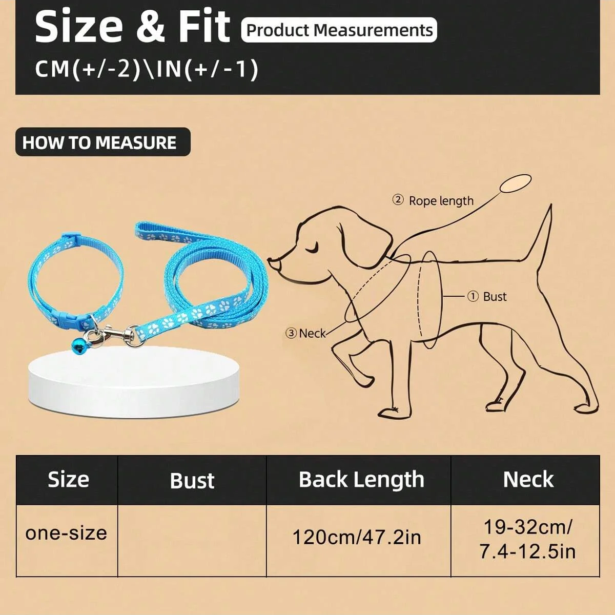1pc-Pet collar and leash, cute paw pattern cat dog collar with bell for walking the dog