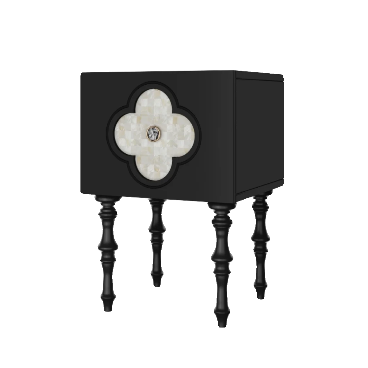 

French Bedroom Bedside Table Side Cabinet Black Four-Leaf Clover Shell Locker