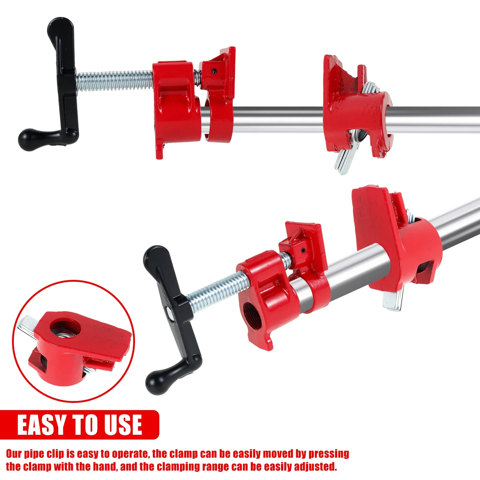 2Pcs Wood Gluing Pipe Clamp Set 3/4" Professional Woodworking Cast Iron Water Pipe Splice Clamp for Carpentry Home Improvement