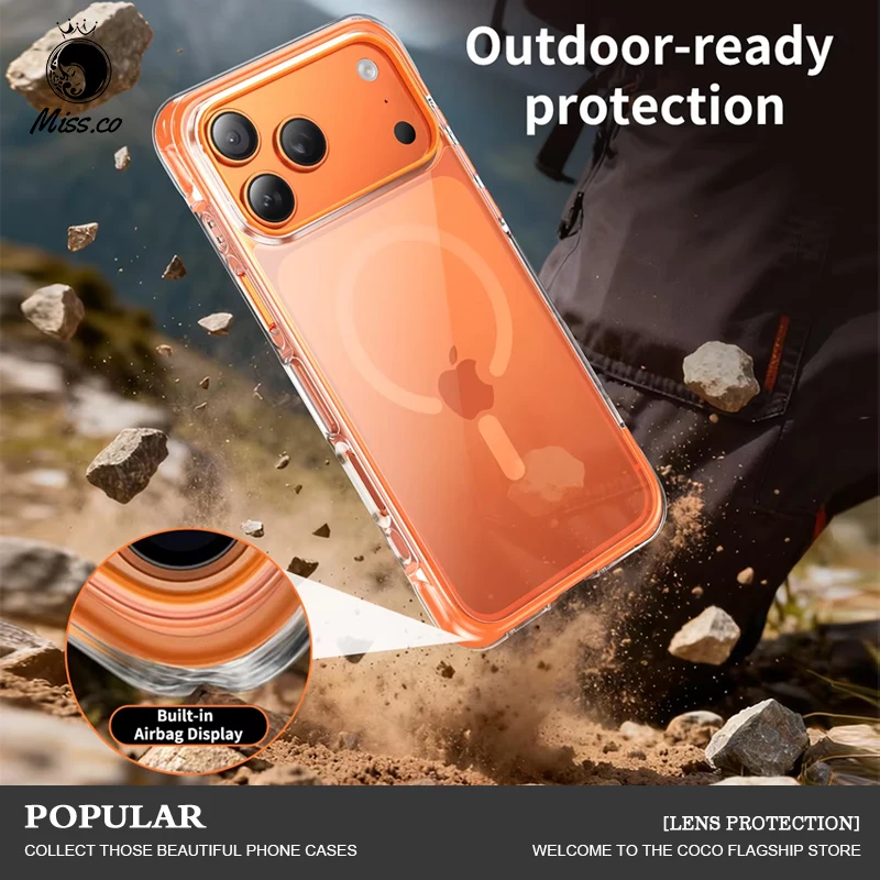 Clear Magnetic Protective Phone Case with Enhanced Airbag Anti-Drop Design and Metal Button