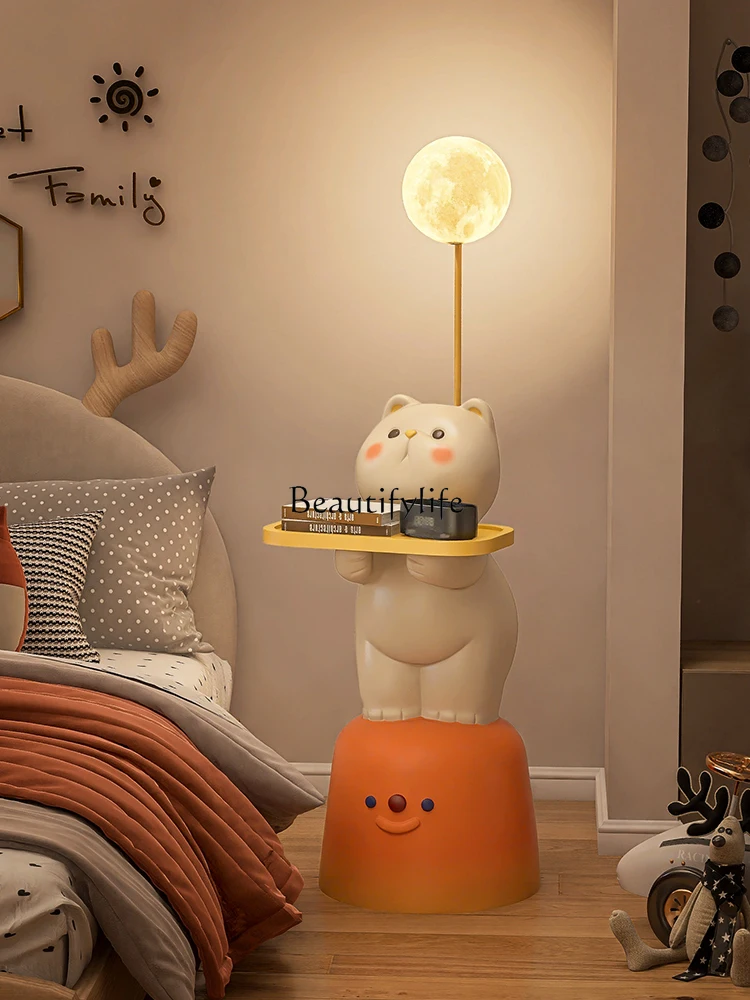

Cream Style Bedside Table with Light Integrated Modern Minimalist Lovely Bedroom Small Storage Shelves