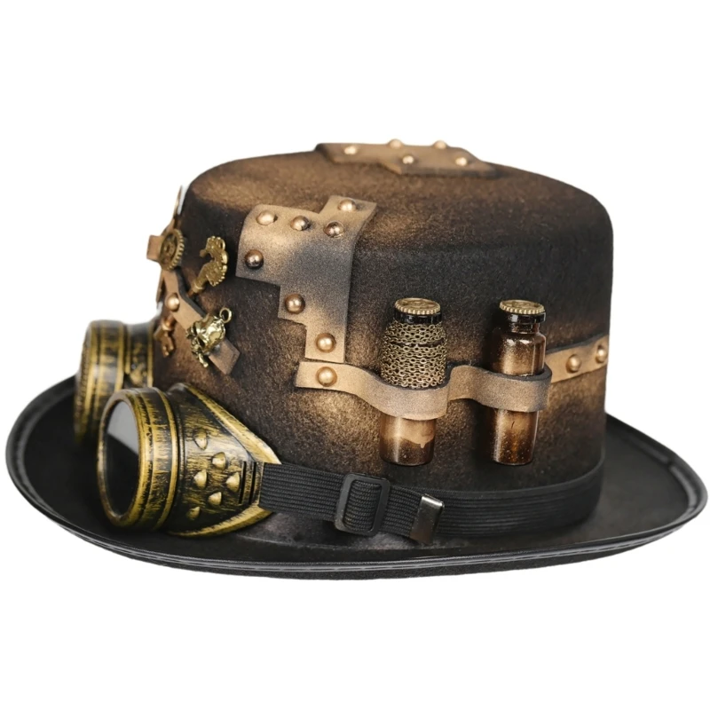 Beanie Hats Steampunk Top Hat For Men With Goggles Gay Hat Bowler Top gay top hat Gay Party Costume Carnival Nightclub