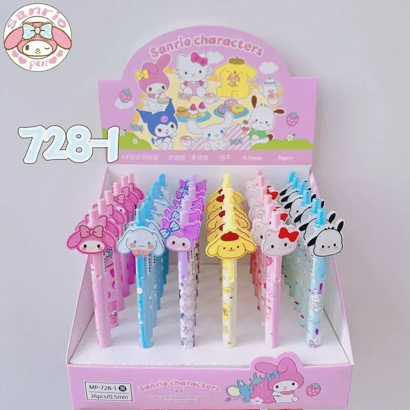 

New Sanrio 36pcs Gel Pen Cartoon Cinnamoroll Patch Pens Pochacco Kawaii Press Gel Pen 0.5mm To Write Smoothly And Give Gifts