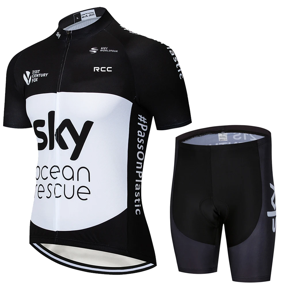 Cycling Jersey Set Cycling Jersey RCC sky Cycling Jersey Set Short Sleeve for Men's Anti-UV Bike Cycling Jersey Set Bicycle Pro Team Summer Clothing