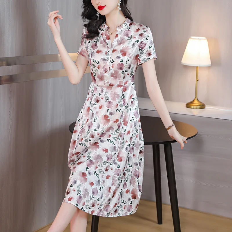 

2023 summer new loose temperament show young high waist floral large size dress