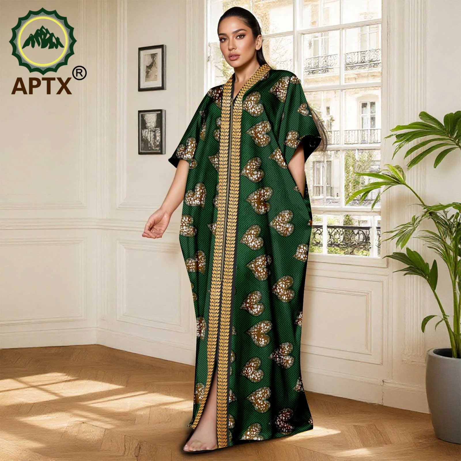 فستان كافتان فضفاض للنساء من APTX، عباءة إسلامية أ...