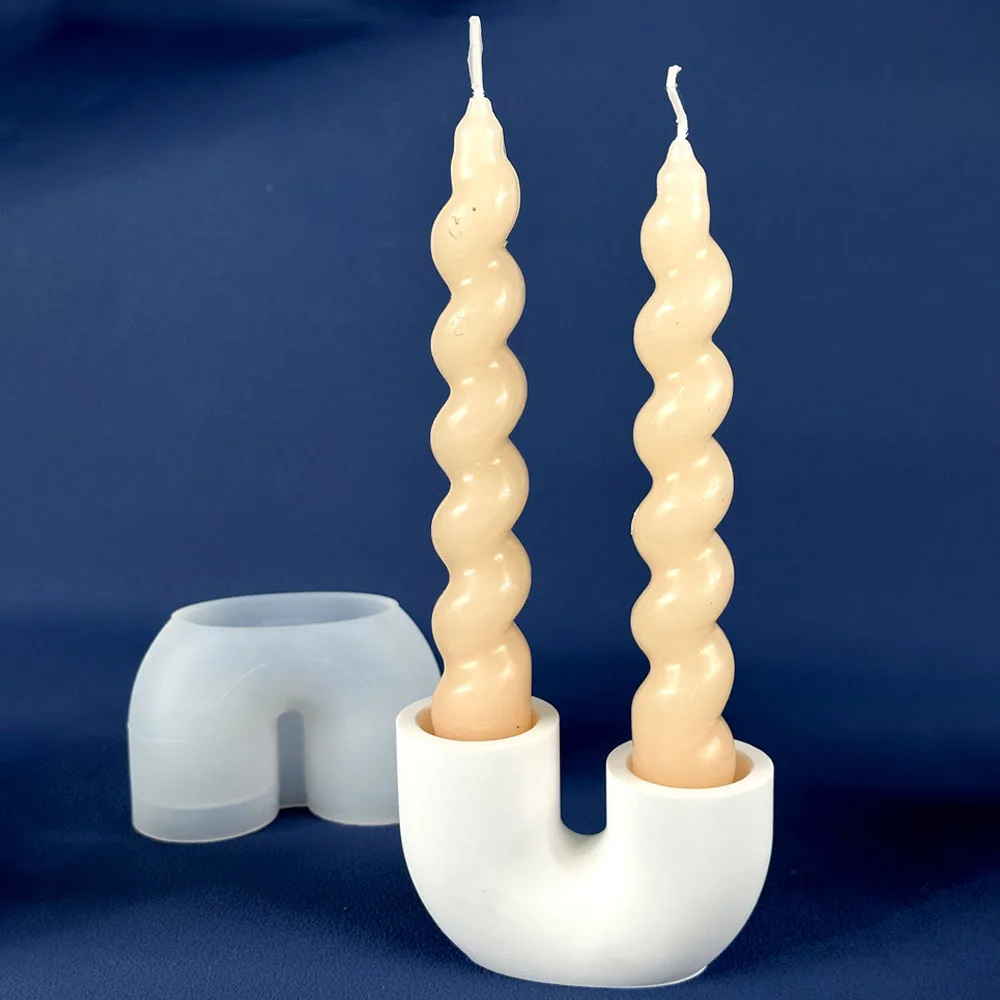 U Shaped Candlestick Silicone Mold DIY Handmade Plaster Epoxy Resin Concrete Candle Holder Casting Home Decor
