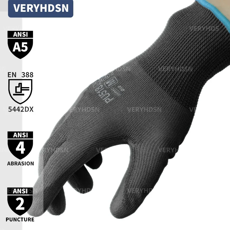3Pairs Work Gloves Anti Cut Light Duty Durable Breathable Knit Wrist Cuff PU Coated For Men&Women