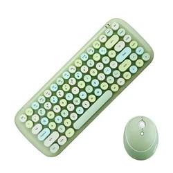 Para 2.4g conjunto de teclado sem fio misturados doces cor roud keycap teclado e mouse pente para computador portátil notebook pc meninas presente