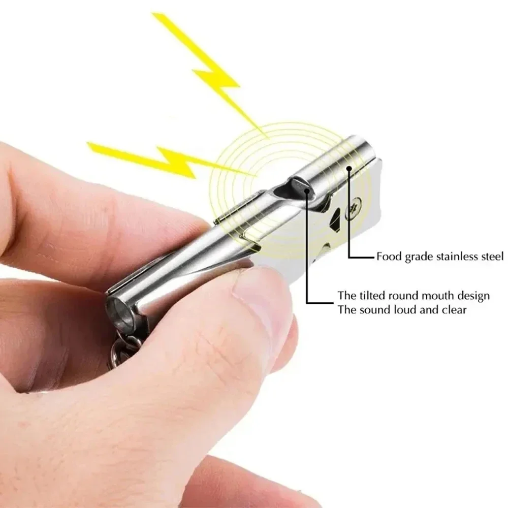 Whistle Keychain Survival Whistle High Decibel Stainless Steel Double Pipe for Camping Hiking Emergency