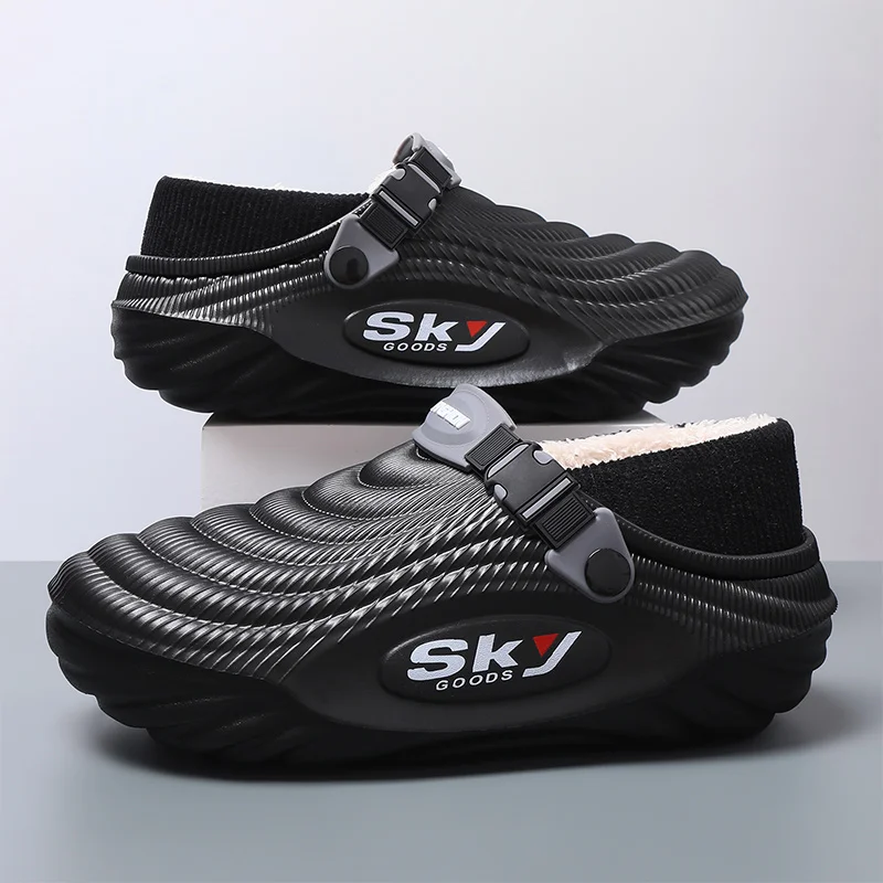 Men's Cotton-Lined Outdoor Beach Slippers for Fall and Winter Soft-Soled Slip-Resistant Casual Slip-Ons for Comfortable Wear