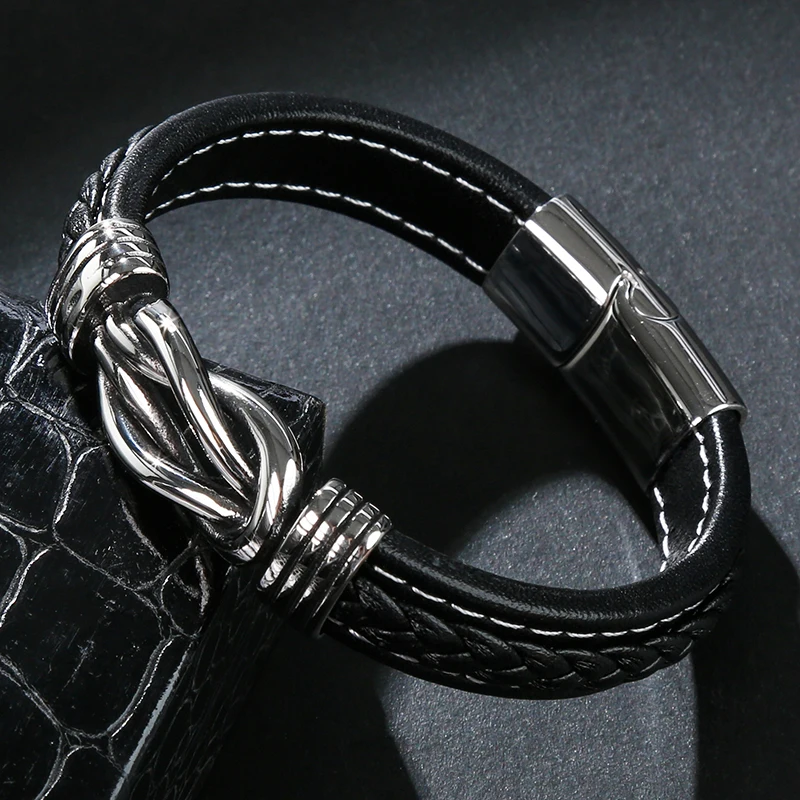 MOZO FASHION New Classic Men Bracelet Leather Stainless Steel Charm Women Punk Multi Color Jewelry Gifts 074
