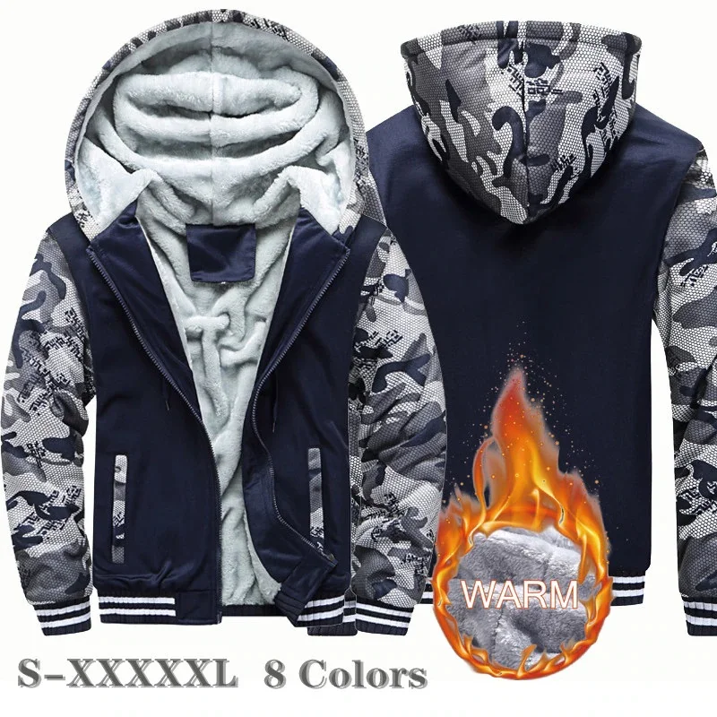 Men's Jacket Winter Camouflage Fleece Thicken Hooded Jackets Male Long Sleeve Coat Casual Zip Up Hoodies Streetwear Men's Coats fashion men hoodies pants 2pcs sets sweatshirt sweatpants male gyms fitness tops trousers joggers sportswear tracksuits