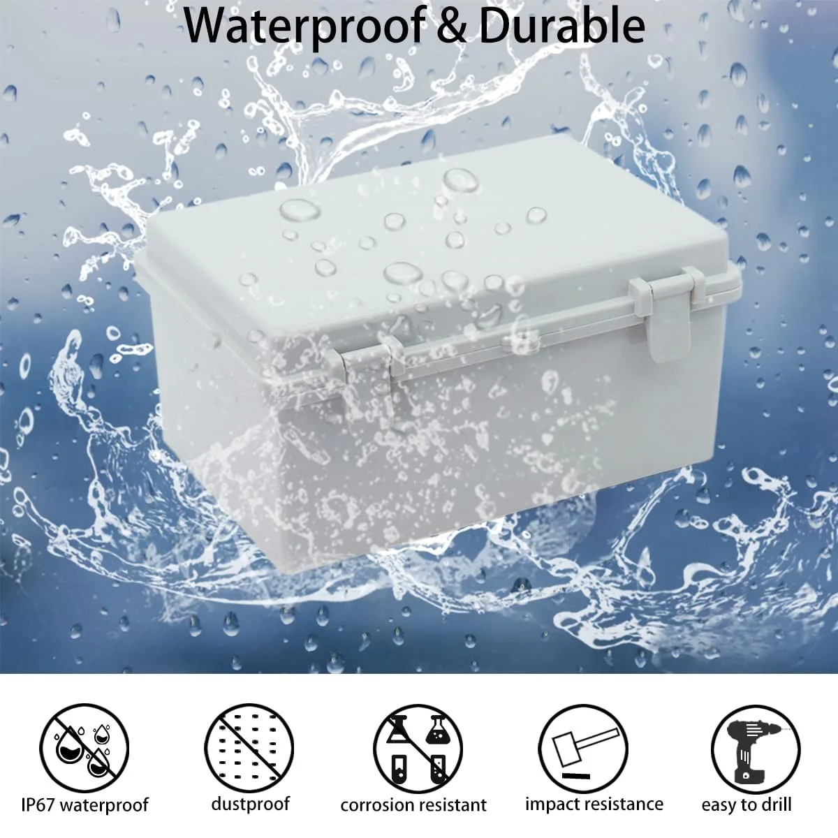 Scatola Di Giunzione Elettrica Impermeabile IP67 | Coperchio Incernierato In ABS Con Chiusure In Acciaio Inox | 100x150x70 Mm | Per Esterno E Industria
