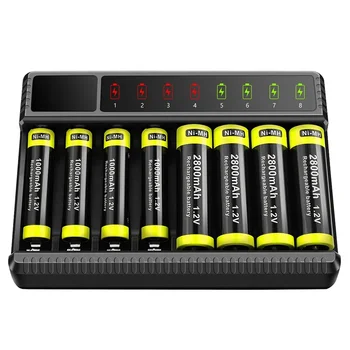 Caricabatterie intelligente intelligente Display a LED per batterie ricaricabili NiMH AA/AAA da 1,2 V Caricabatterie Ni-MH a 8 slot