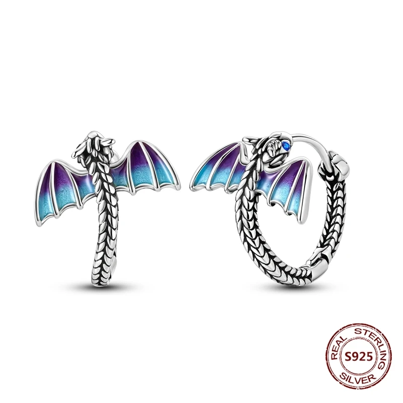Colorful Zirconia-Embellished Feather and Butterfly Hoop Earrings in 925 Silver