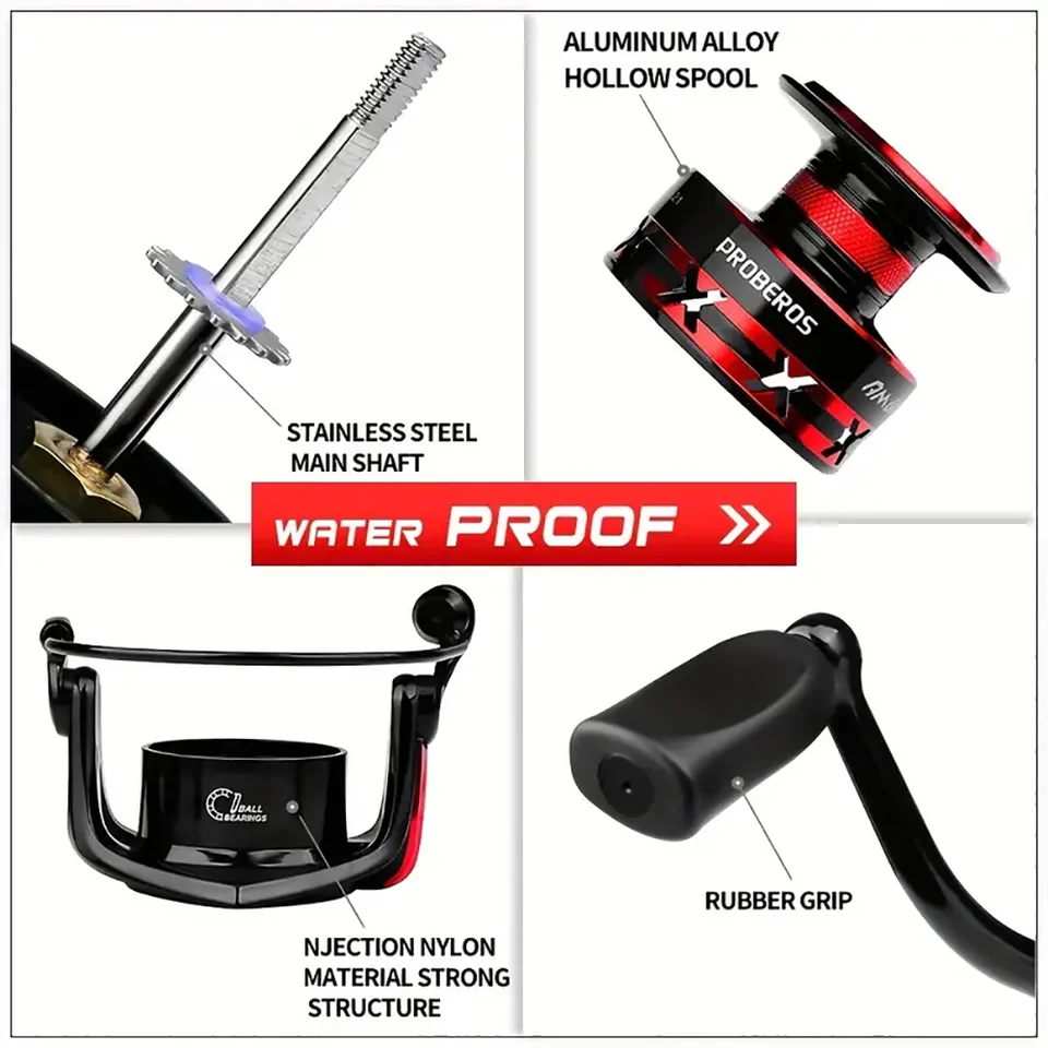 PROBEROS Fishing Reel 5.2:1 1000-6000 Max Drag 9KG Spinning Reels