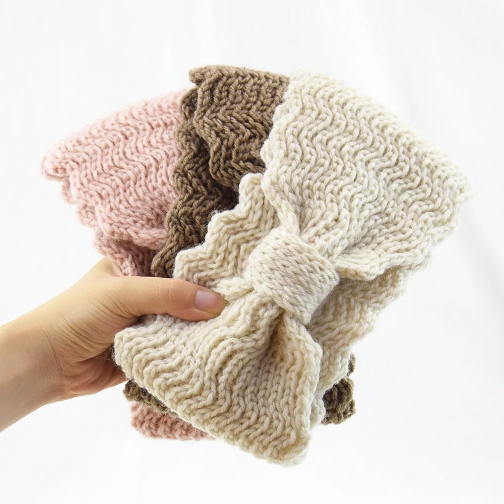 

Wide Knitted Headband Bows Knotted Winter Women Turban Hair Accessories For Girls Lady Soft Knitting Winter Headbands bandana