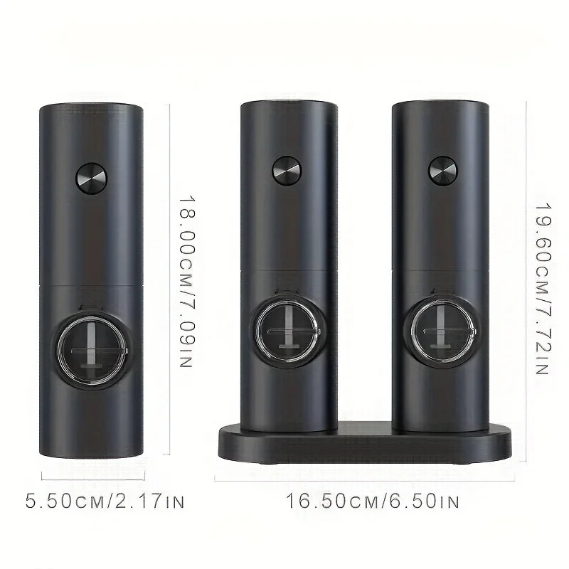Electric Salt and Pepper Grinder Battery-Powered Double Set with Base WhiteLEDAdjust thickness at the touch of a button