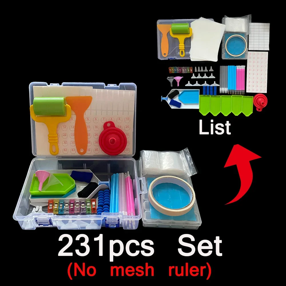 231/232pcs Diamond Painting Tools sets 5D Diamond Painting Accessories Kits  Storage Box Roller Point Sticker Drill Pen Set